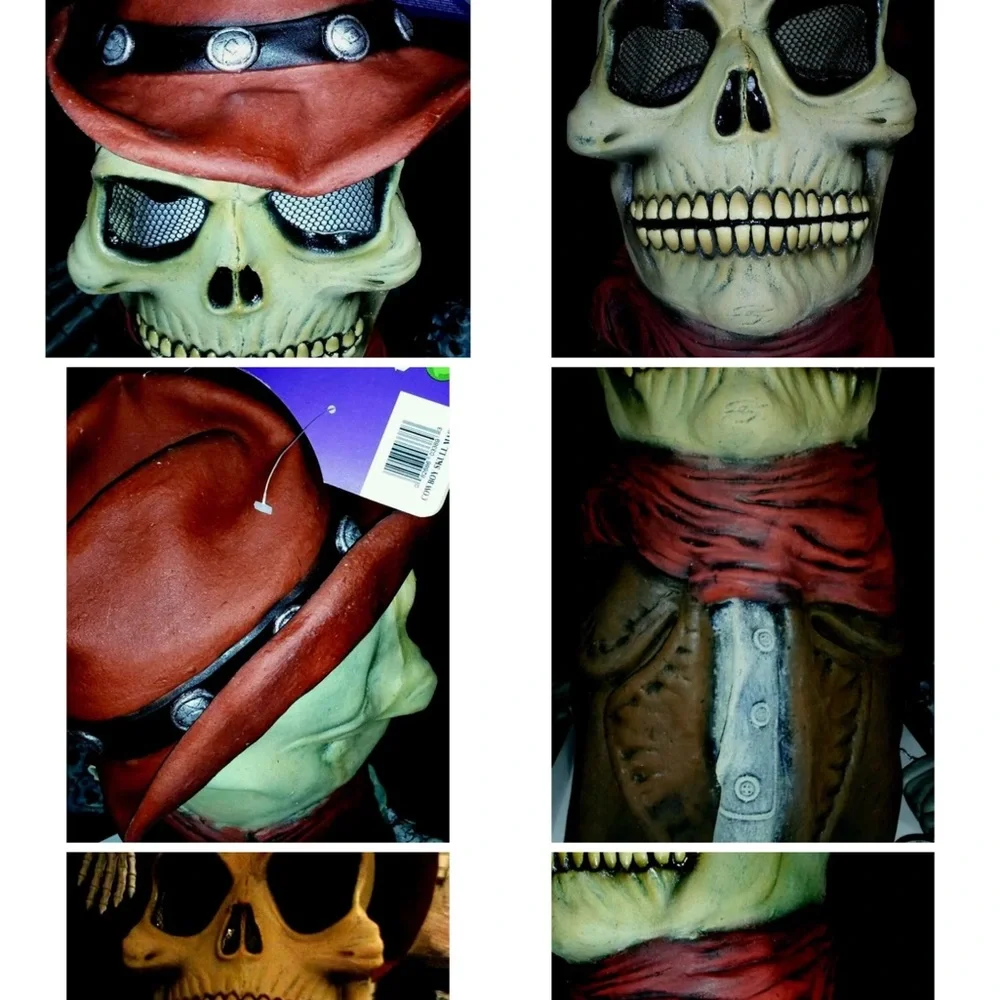 NW scary mask Cowboy SKULL LATEX DELUXE FULL HEAD RUBIES 3389 HARD 2 FINE VINTAG